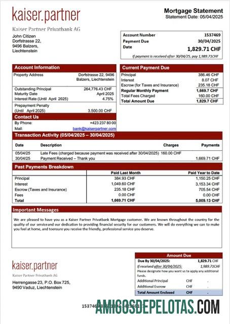 realista Liechtenstein Kaiser Partner Privatbank Declaração de hipoteca Word e modelo PDF